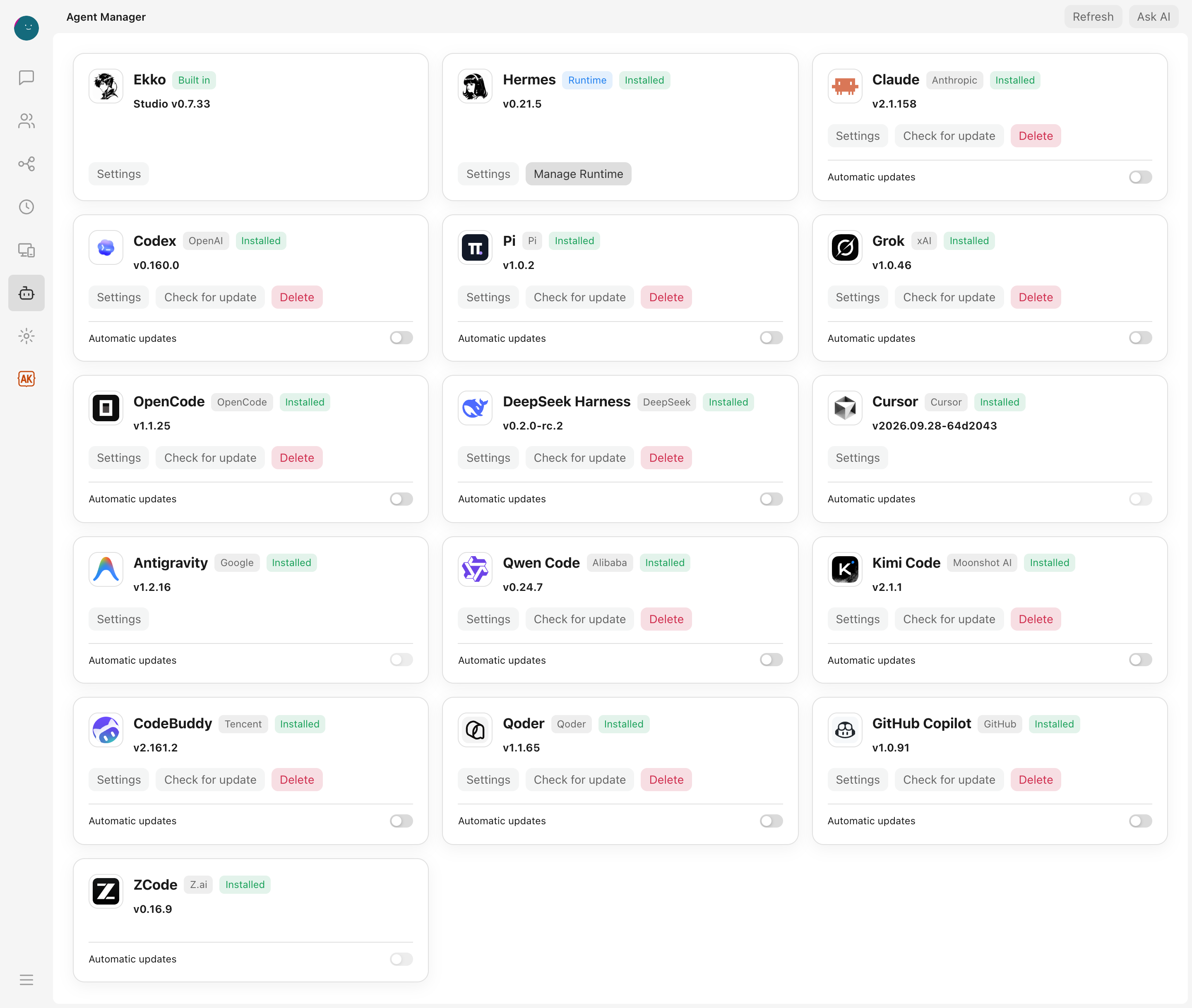 Agent Manager with built-in and coding-agent integrations