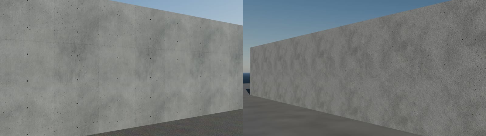 Concrete wall: without skills (left) vs with skills (right)