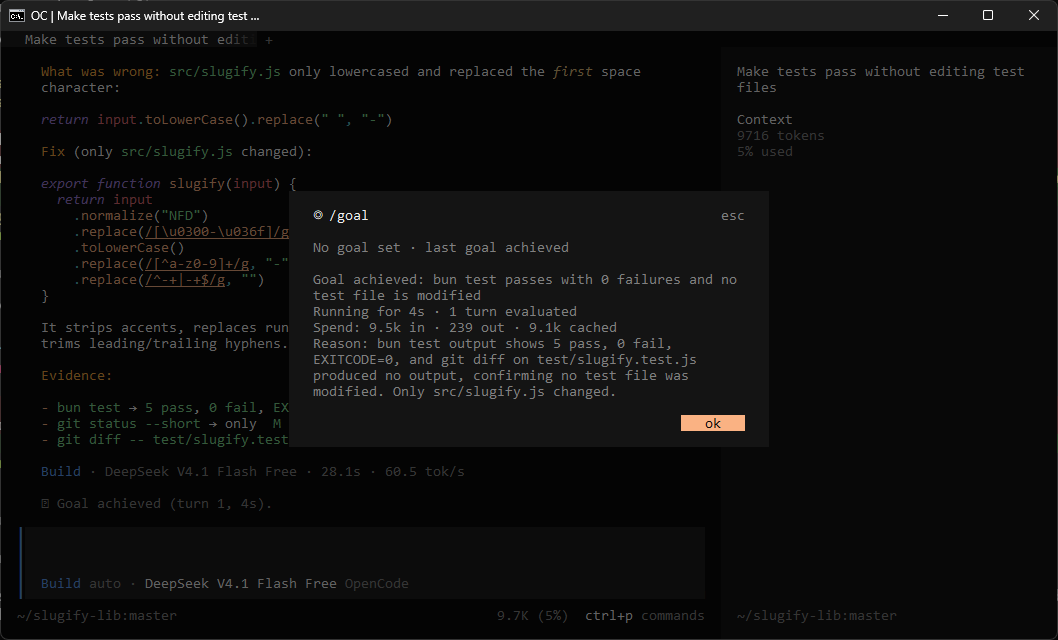 /goal in the OpenCode CLI