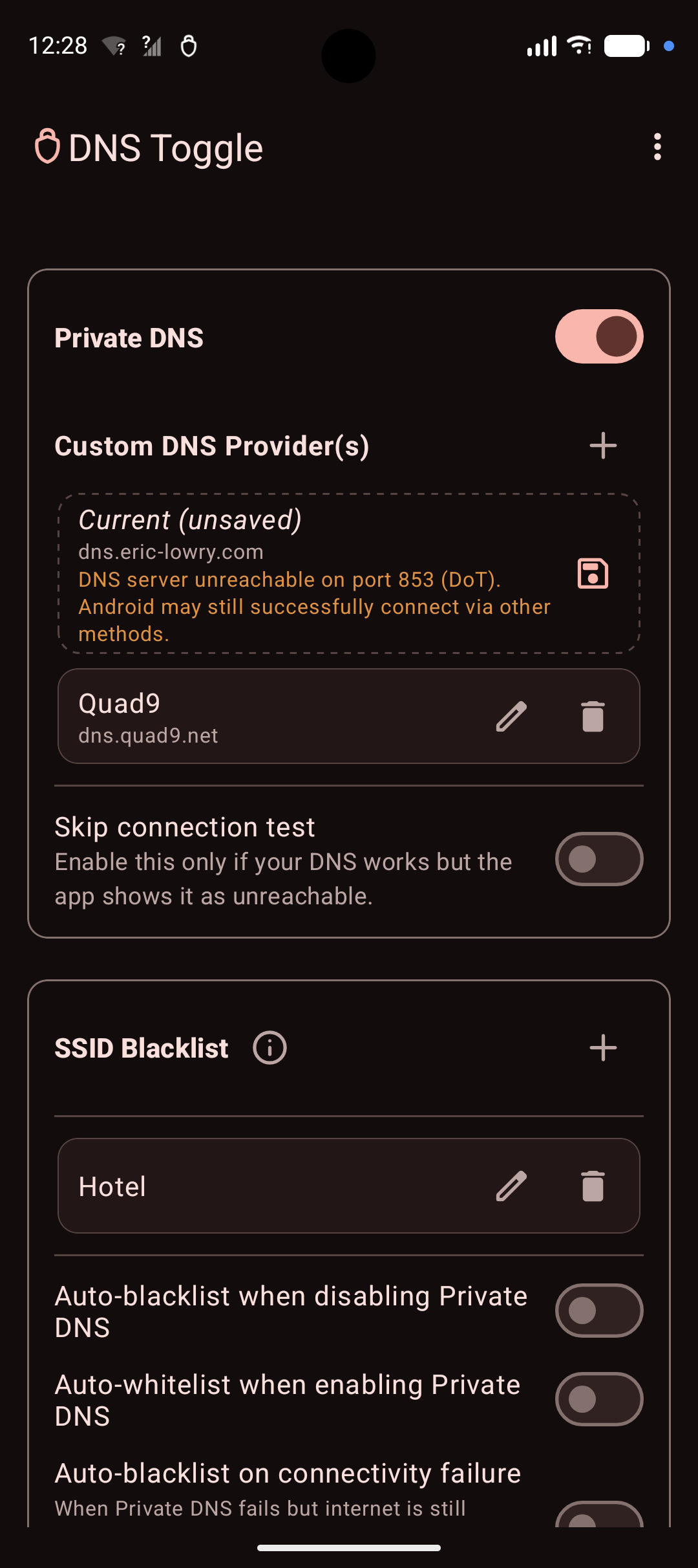 Screenshot of the DNS Toggle configuration menu