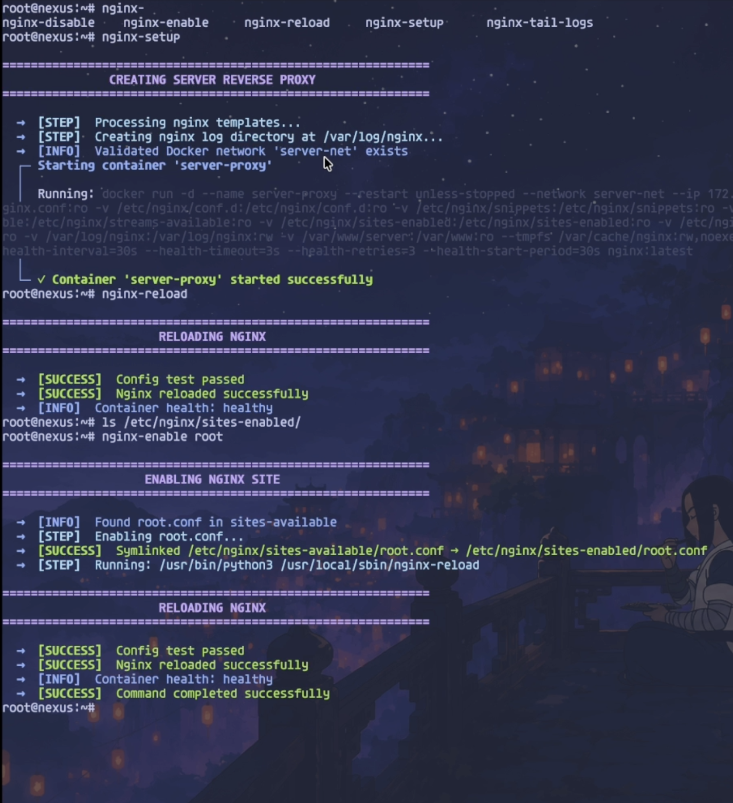 Example reverse proxy setup output