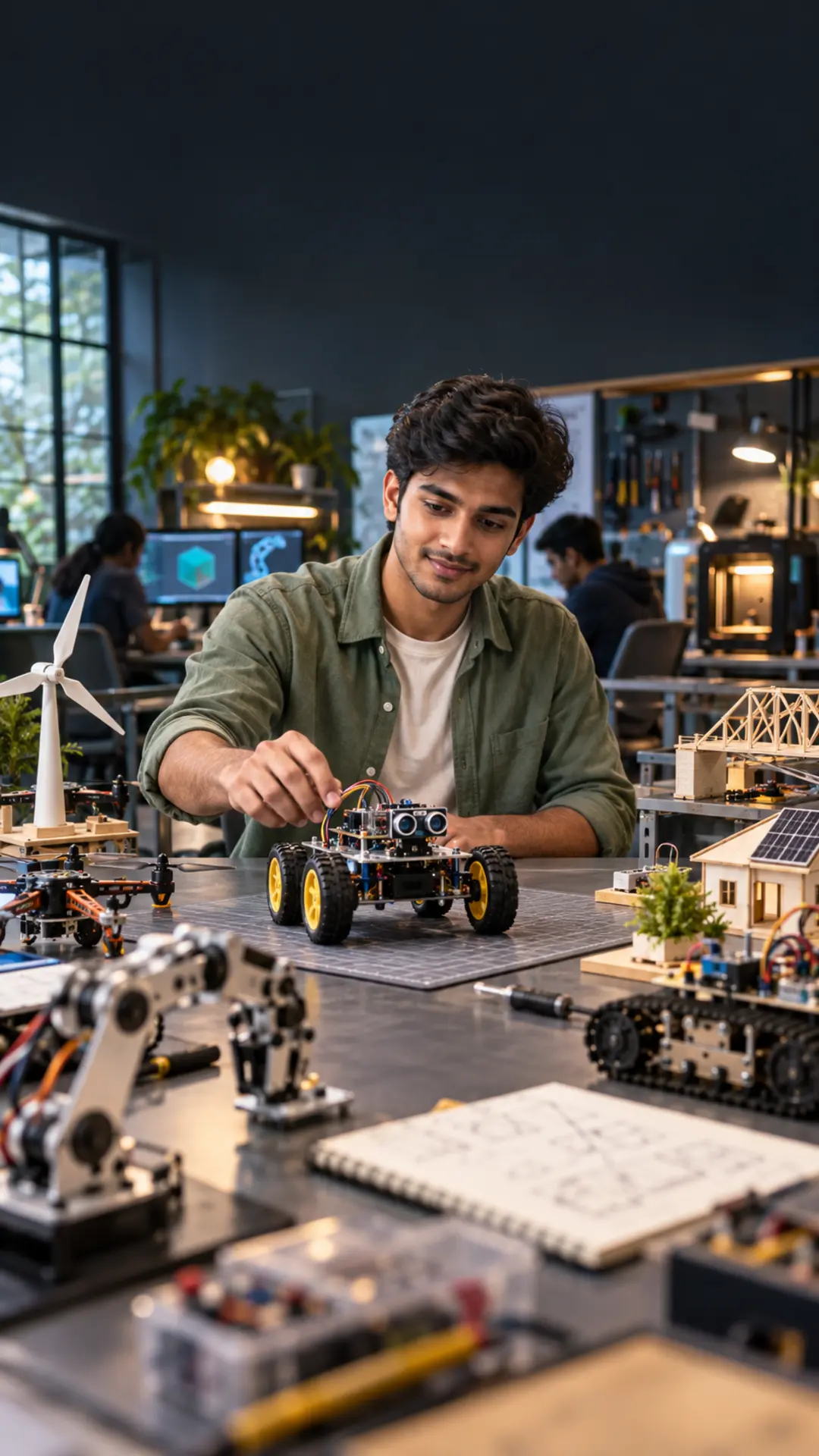 B.Tech student selecting one practical prototype from many engineering project ideas
