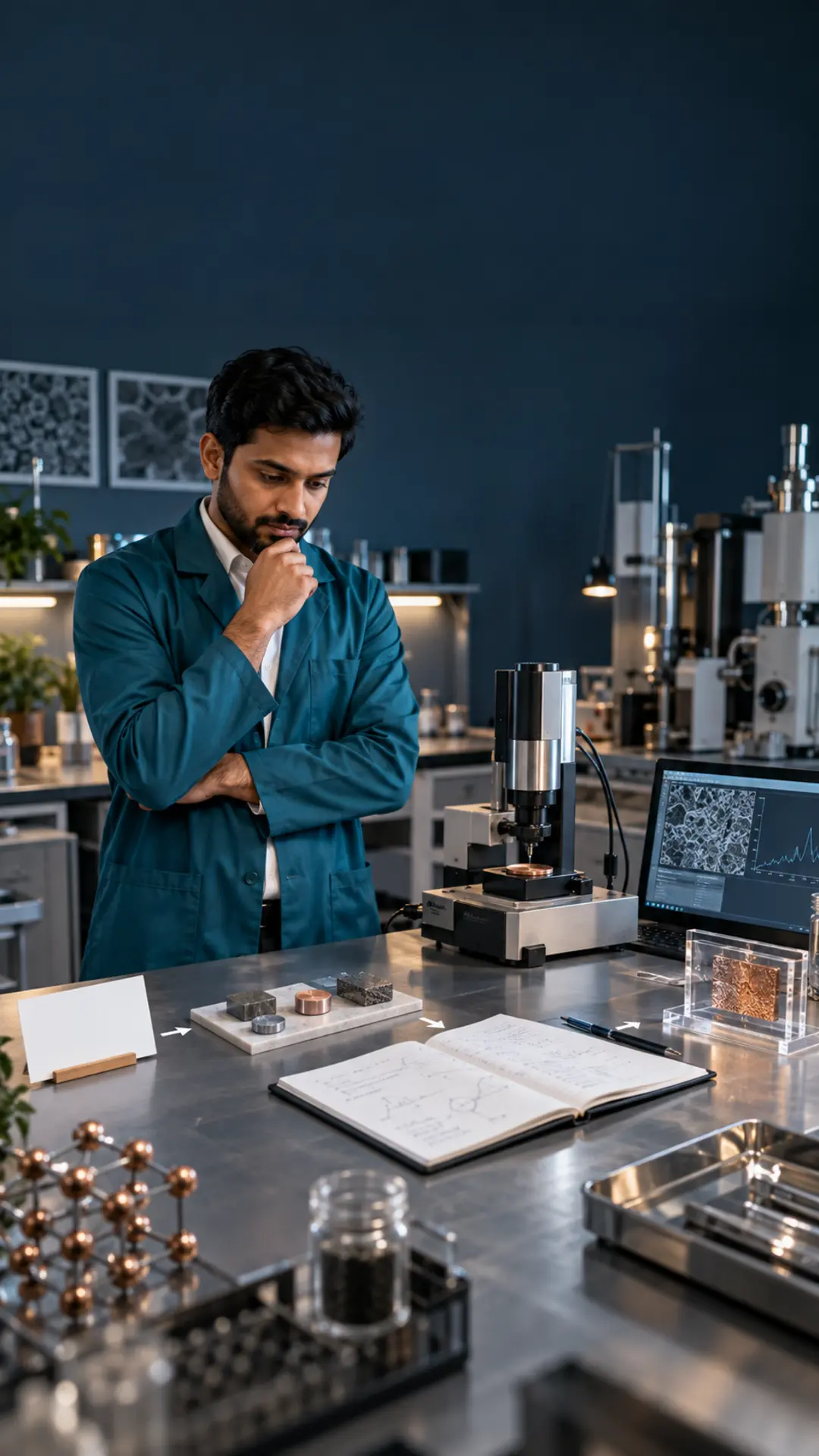 Postgraduate engineering researcher reviewing a complete and traceable laboratory methodology