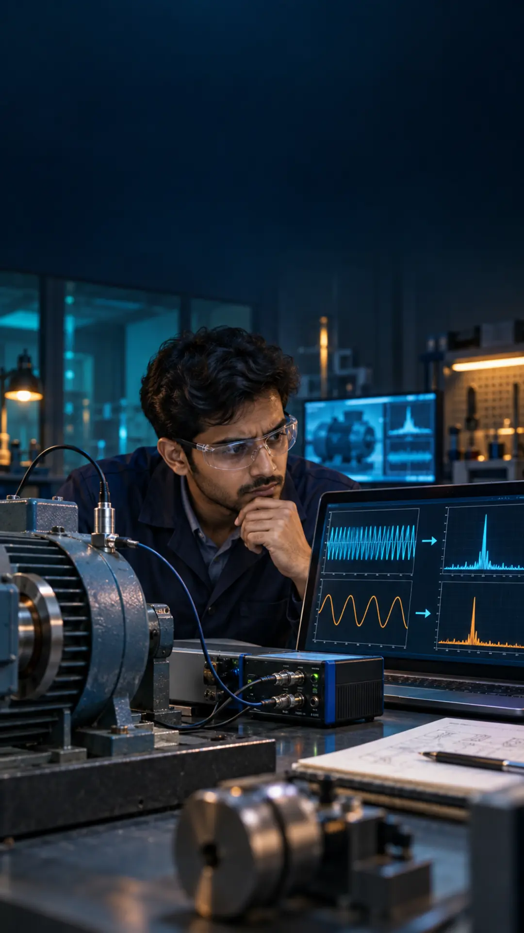 Vibration engineer investigating a misleading spectral peak from an undersampled rotating machine