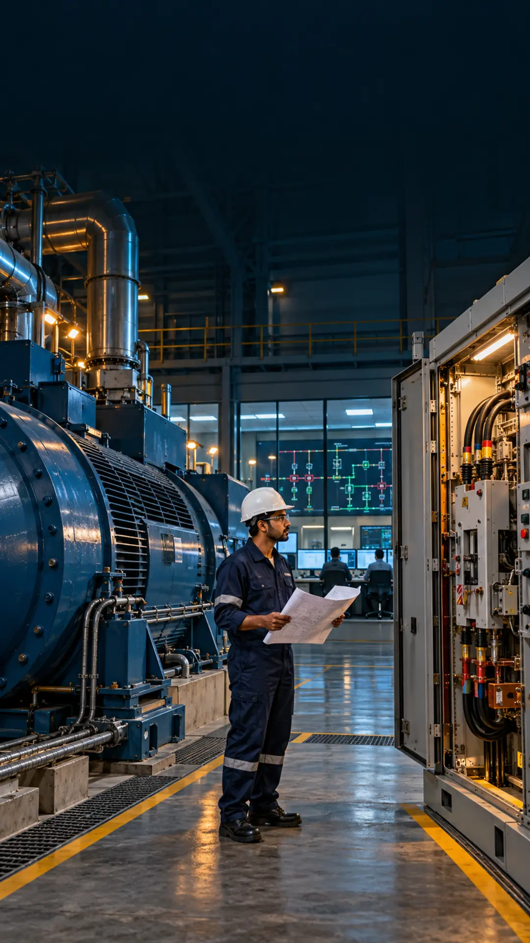 Power engineer preparing a synchronous generator for connection to a live grid