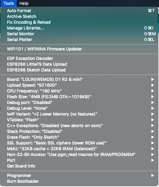 Arduino IDE settings