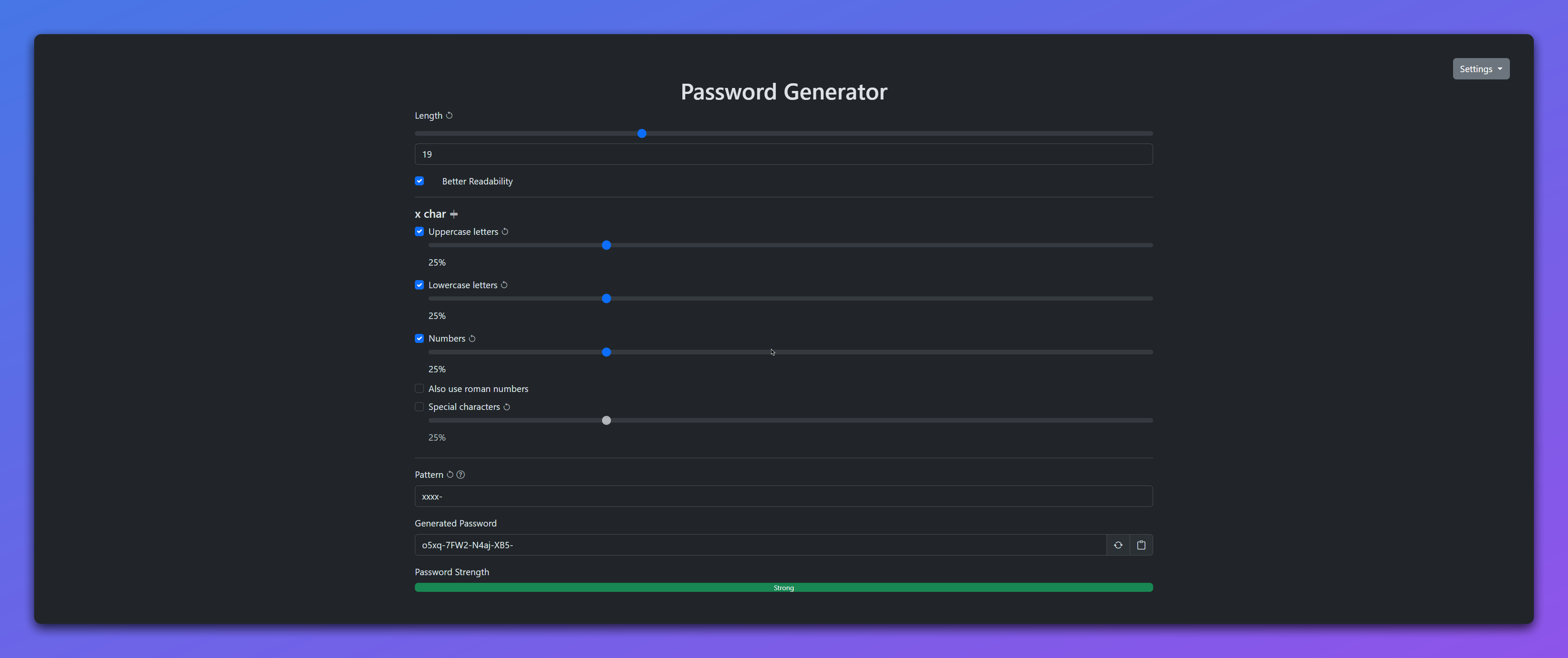 Schermata Password Generator