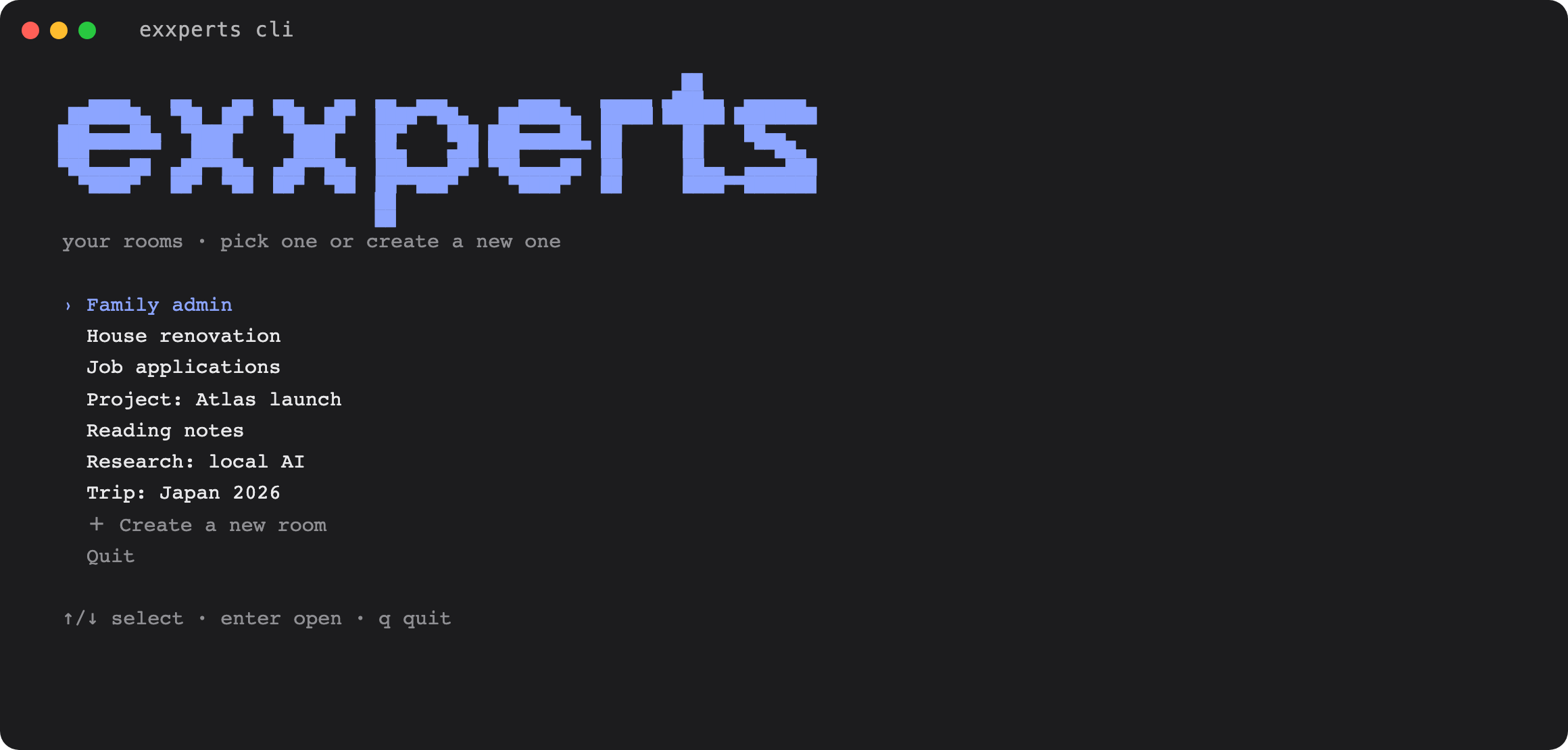 The exxperts CLI room picker