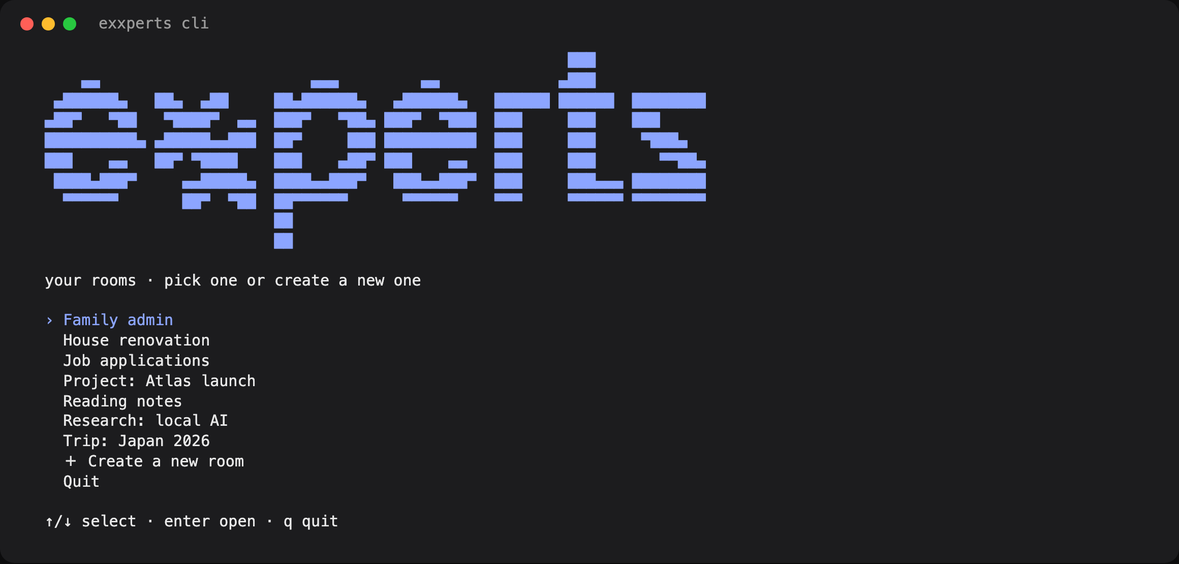 The exxperts CLI room picker
