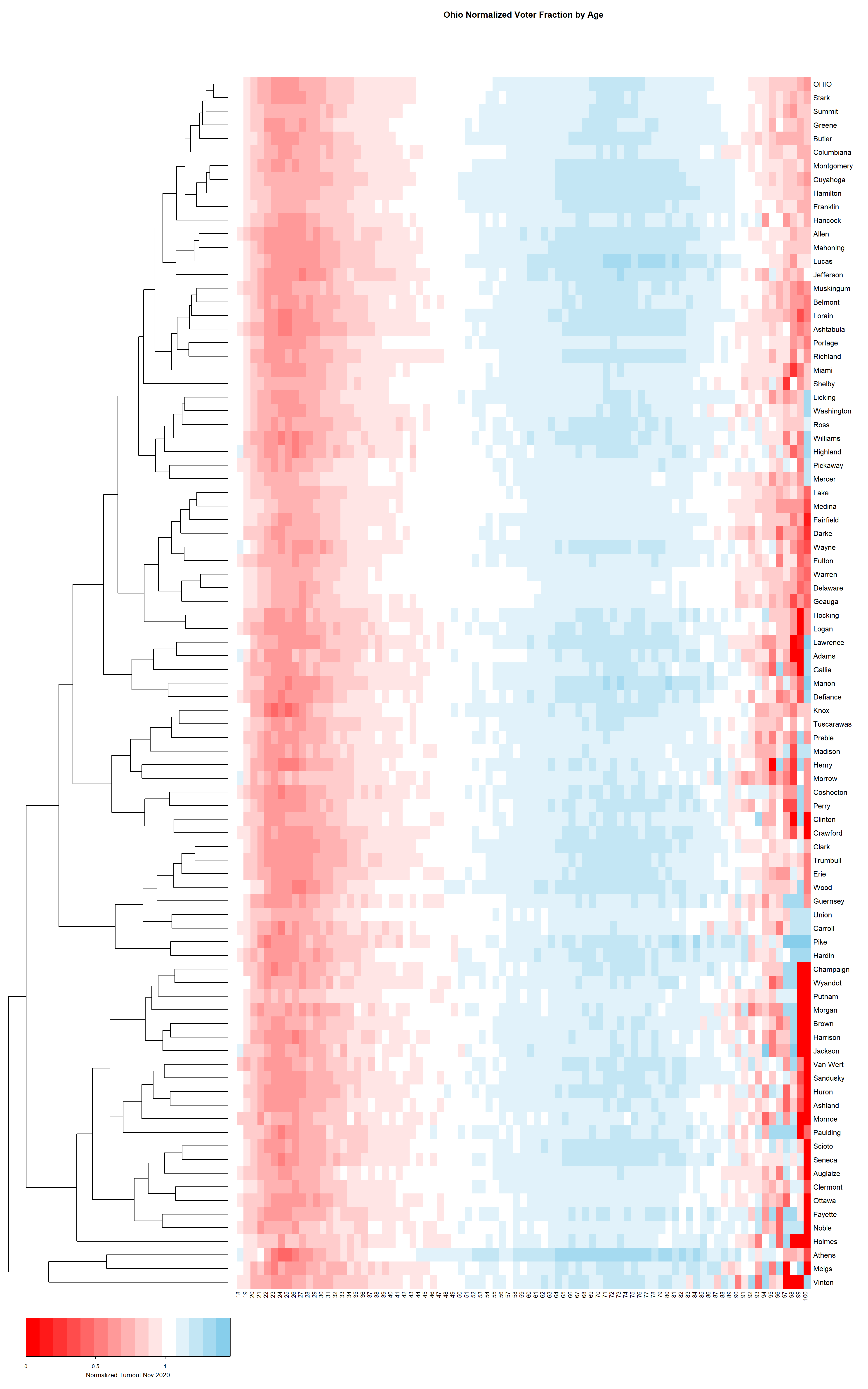 Ohio General Election 2020-11-03: Heatmap by County