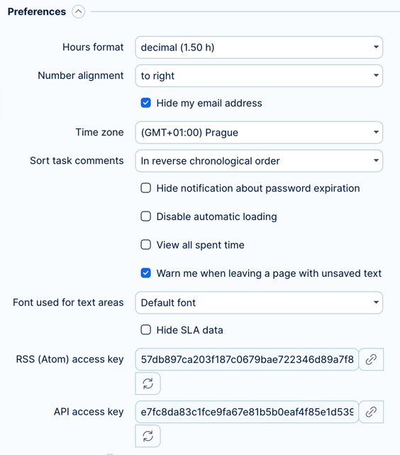 Preferences section with API key