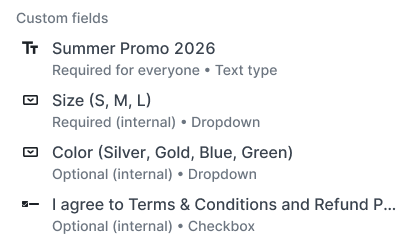 Custom Fields configuration panel on a product