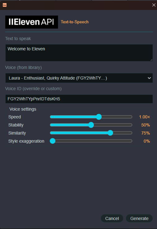 Generate Text-to-Speech modal
