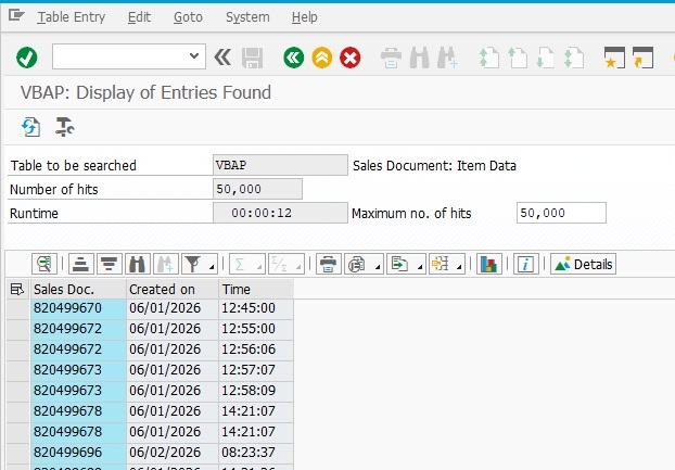 sap sales timestamps export