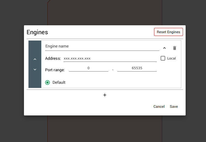 Engine Configuration Pop-up