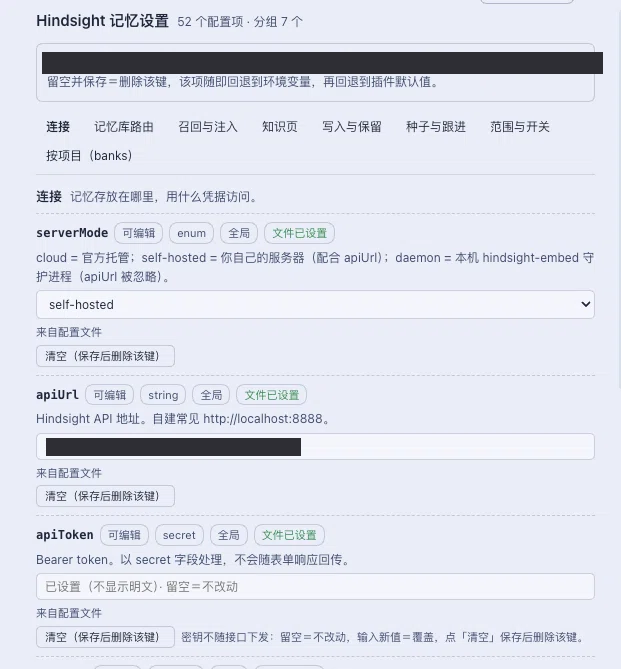 The Hindsight settings page in DeepSeek Harness