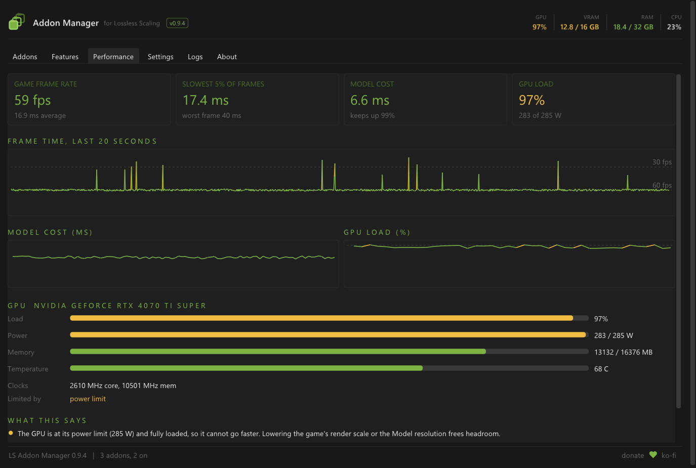 Aba Performance do Addon Manager 0.9.4