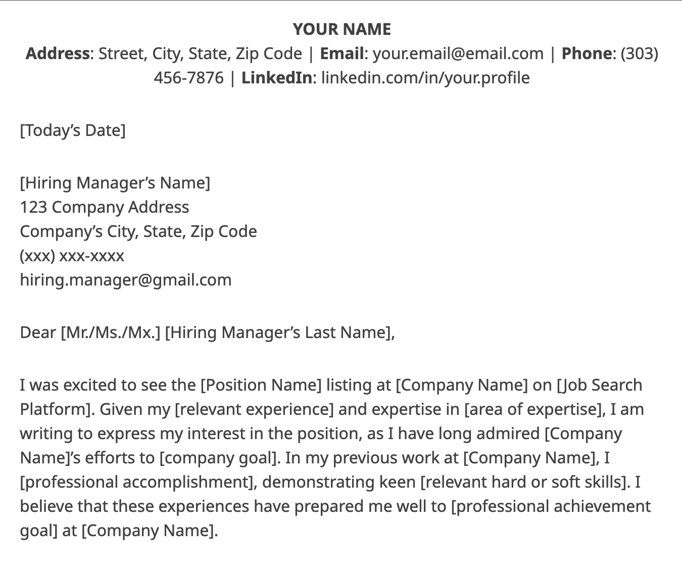 Cover letter opening template