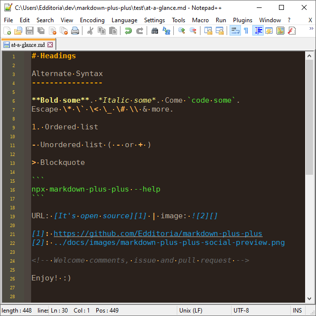 Markdown in Bespin Theme of Notepad++