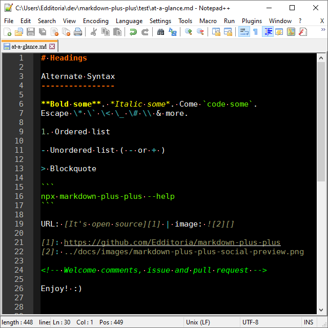 Markdown in Deep Black Theme of Notepad++