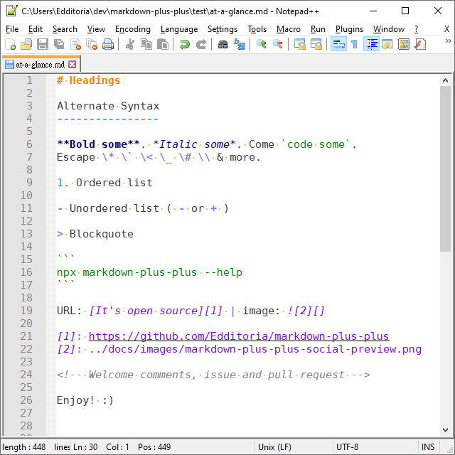 Markdown in Default Theme of Notepad++