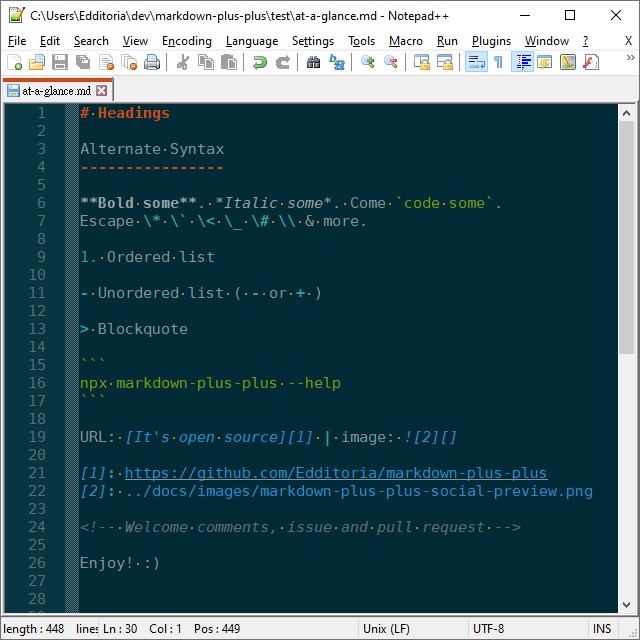 Markdown in Solarized Theme of Notepad++