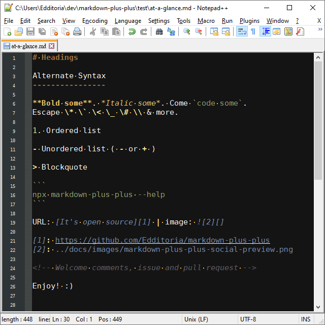 Markdown in Twilight Theme of Notepad++