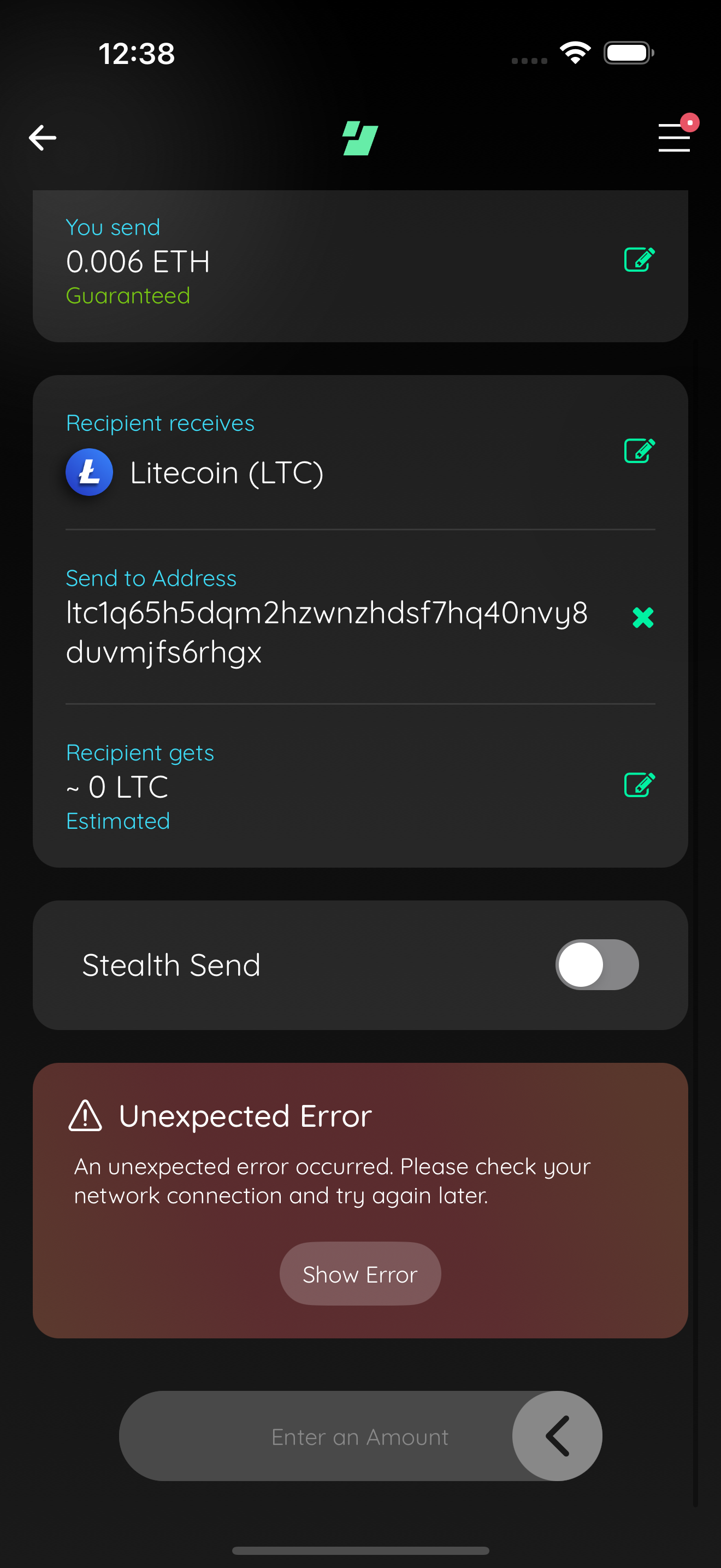 stealth off houdini only errorcard