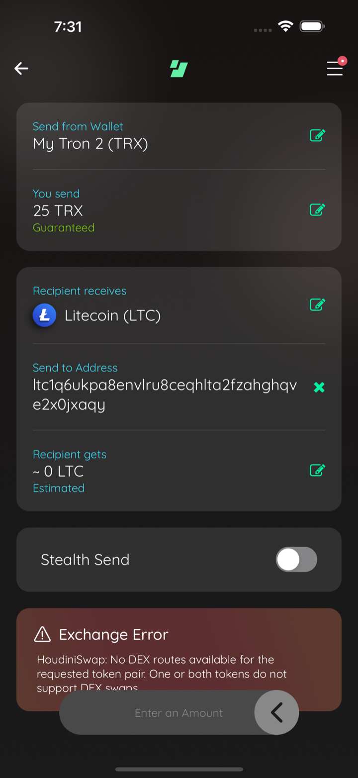 error card no route