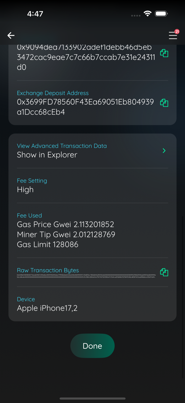 exchange deposit address organic