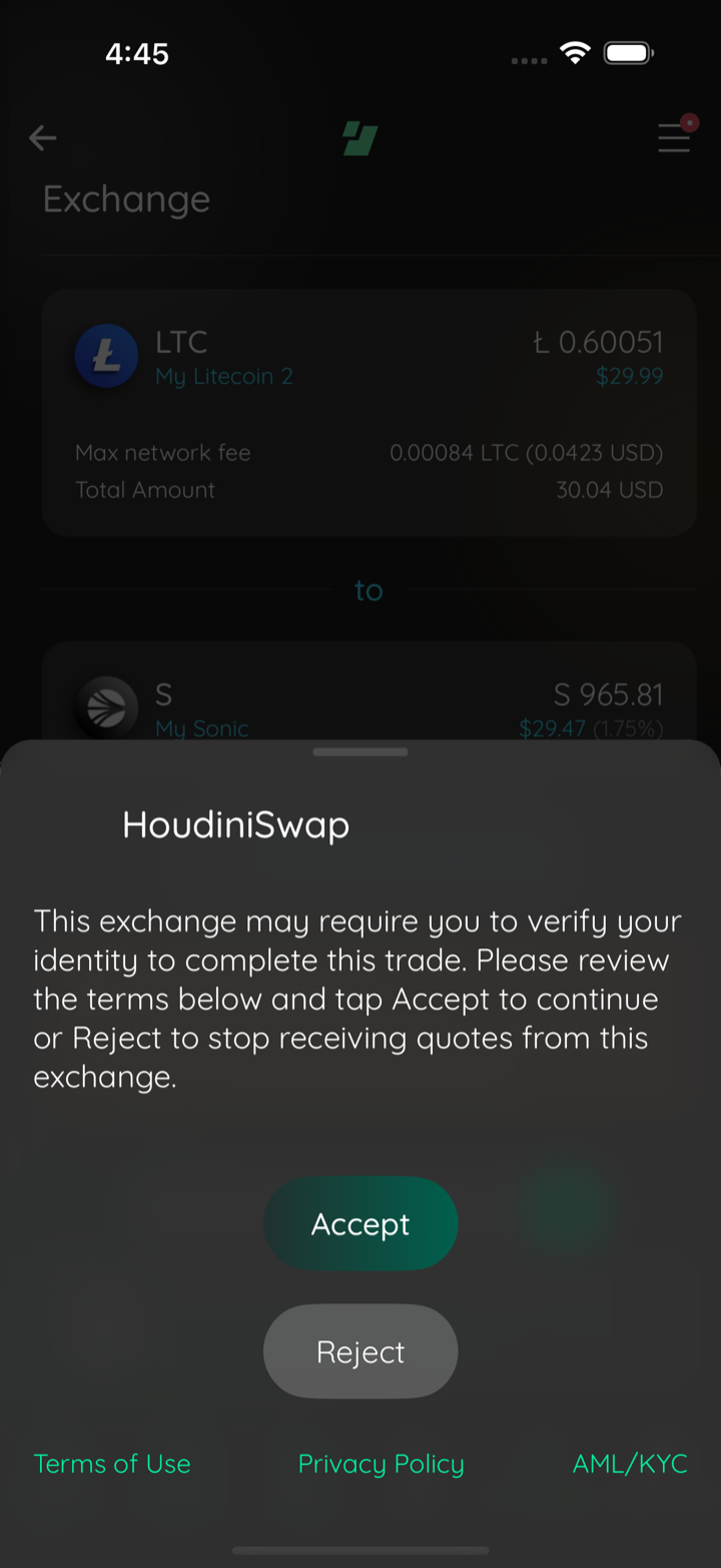 houdini terms modal