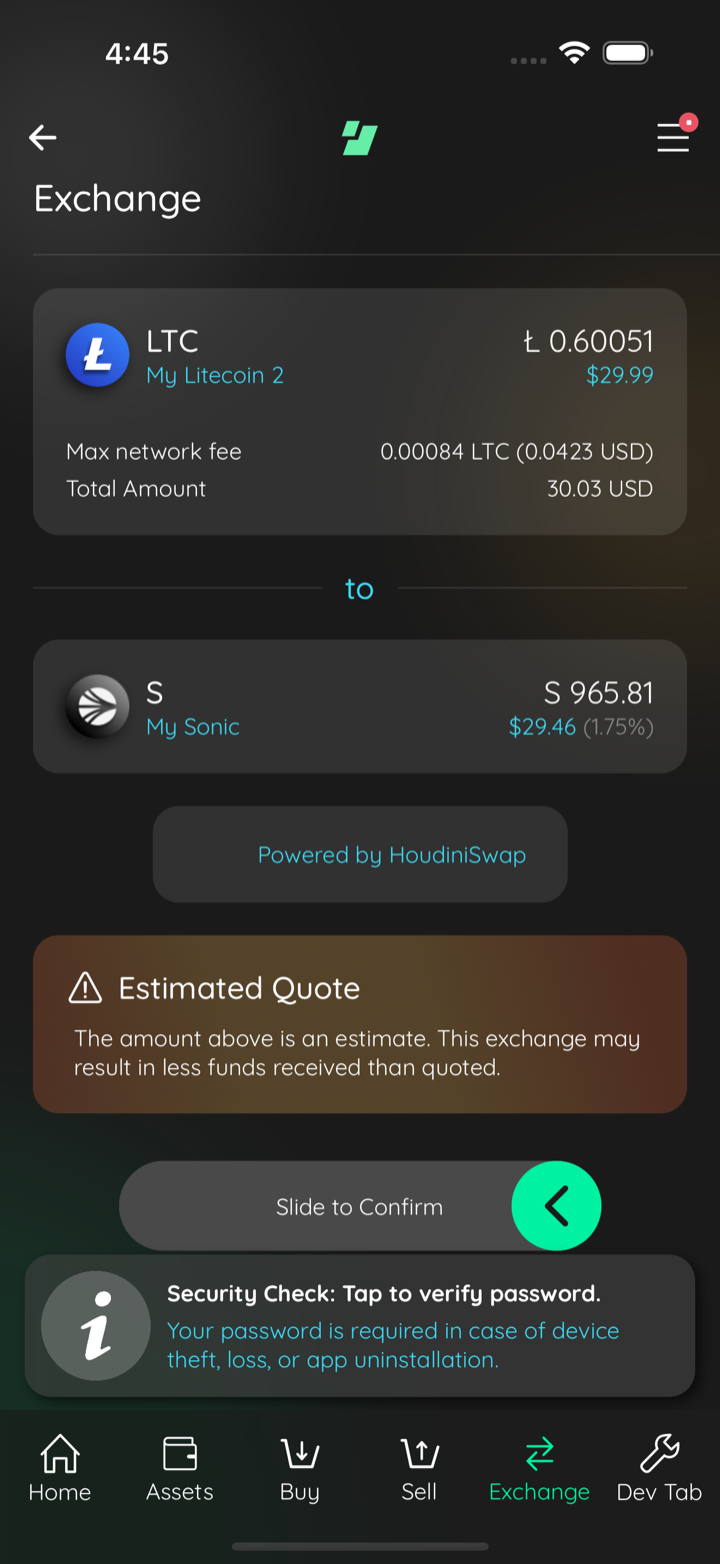 swap confirm after terms