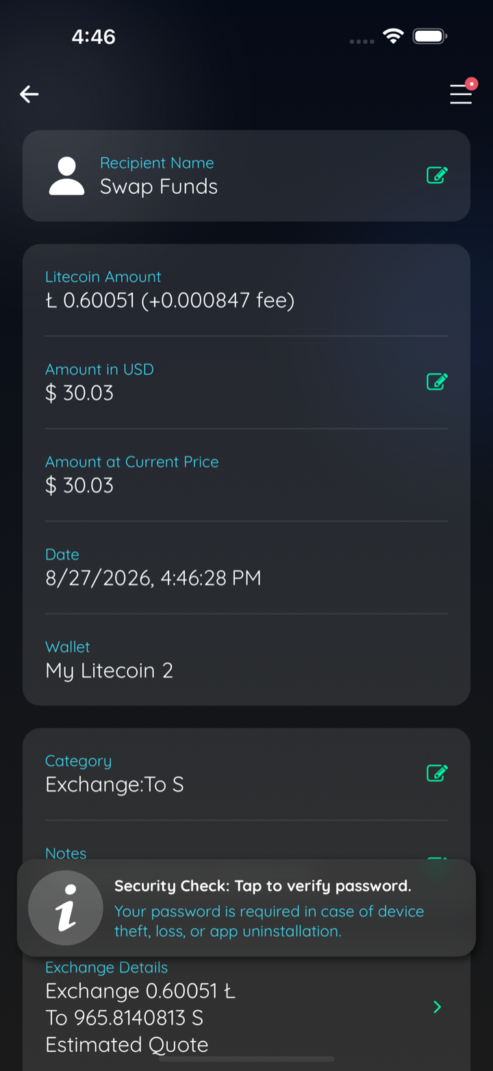 swap tx details