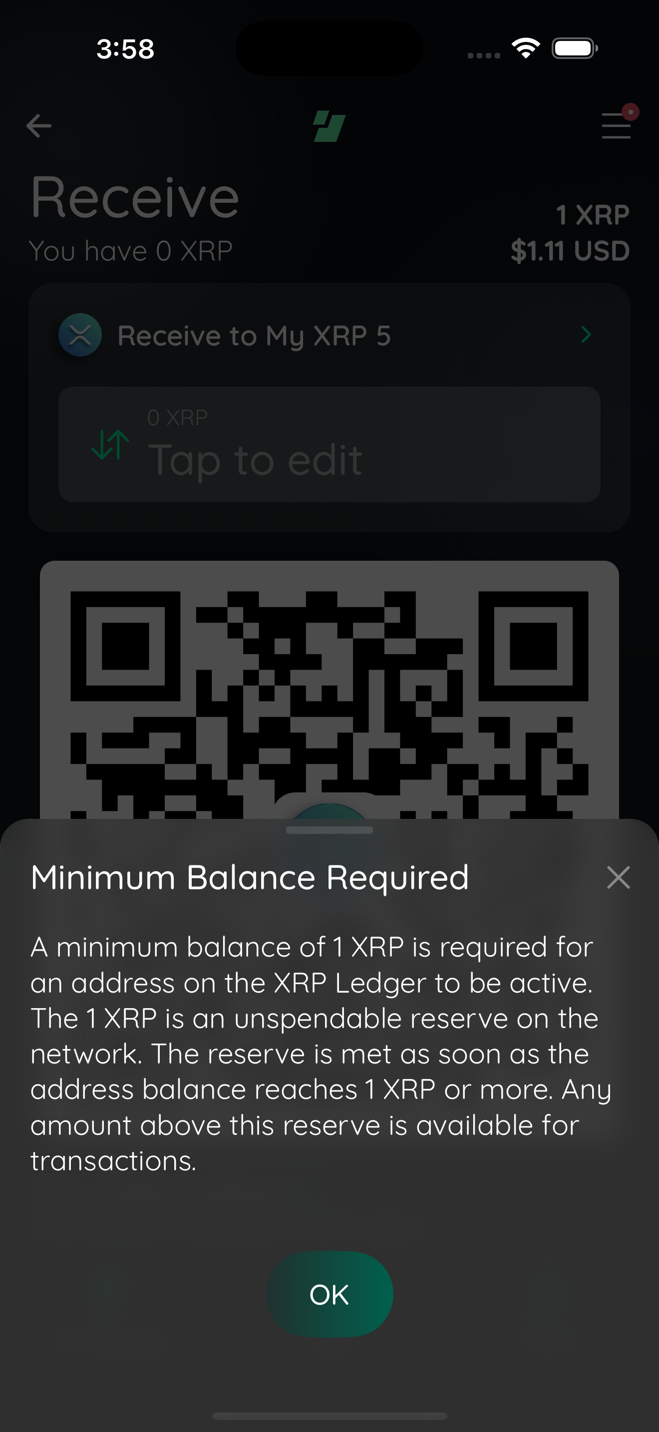xrp minimum balance modal