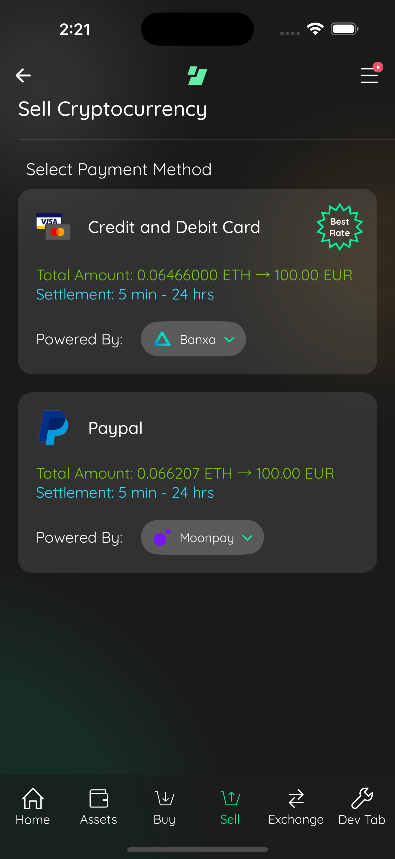 banxa eur card sell quote