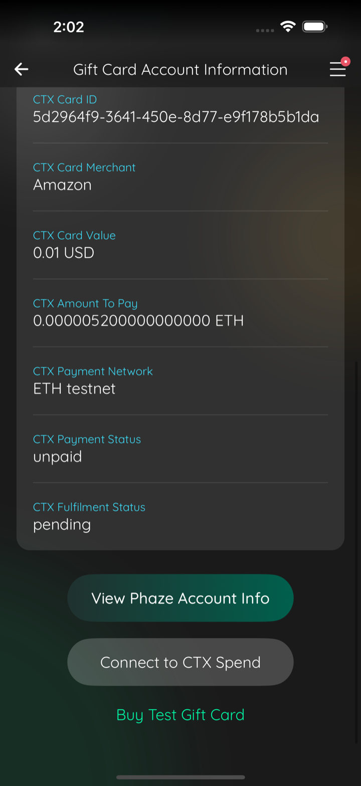 ctx card after payment