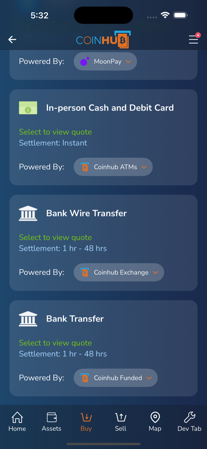 buy quotes coinhub providers