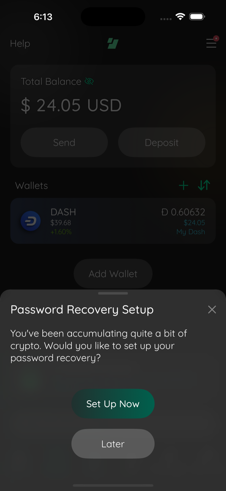 recovery reminder on funded account