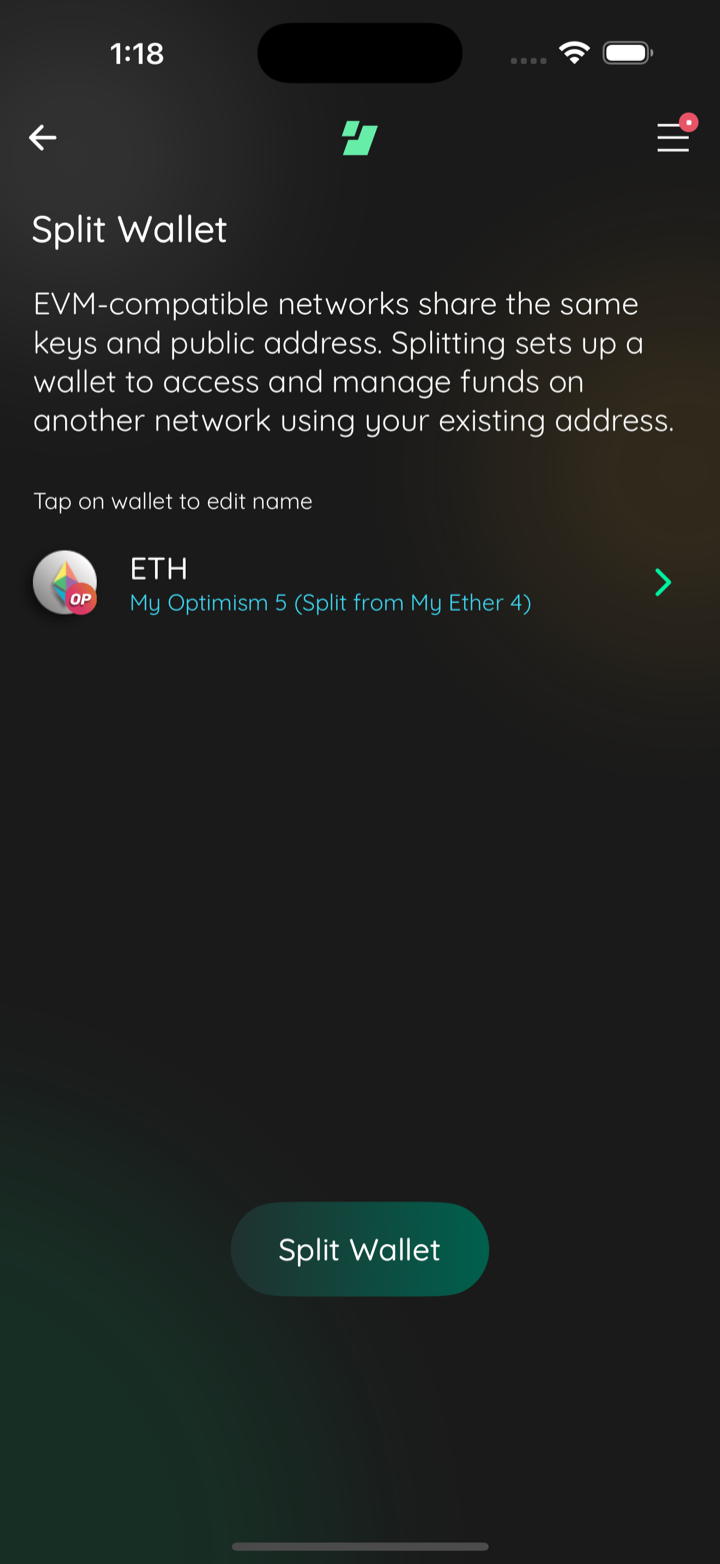 split wallet edit name copy