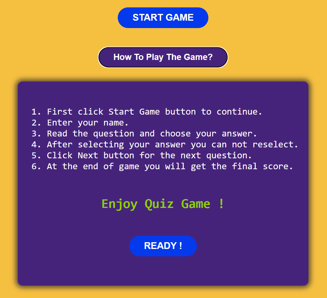 start game & how to play buttons with info box