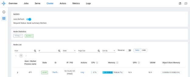 Dashboard view of the head node alone