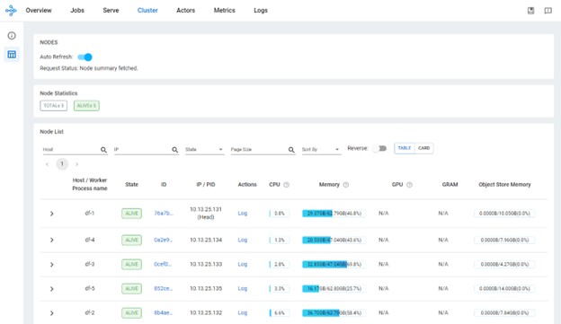 Dashboard view of the node with all workers