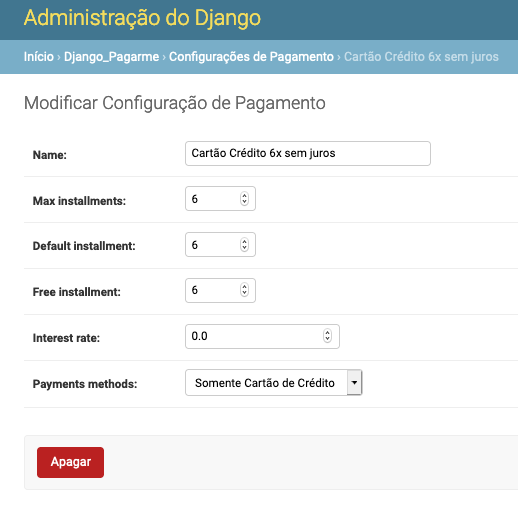 Admin de Opções de Pagamento