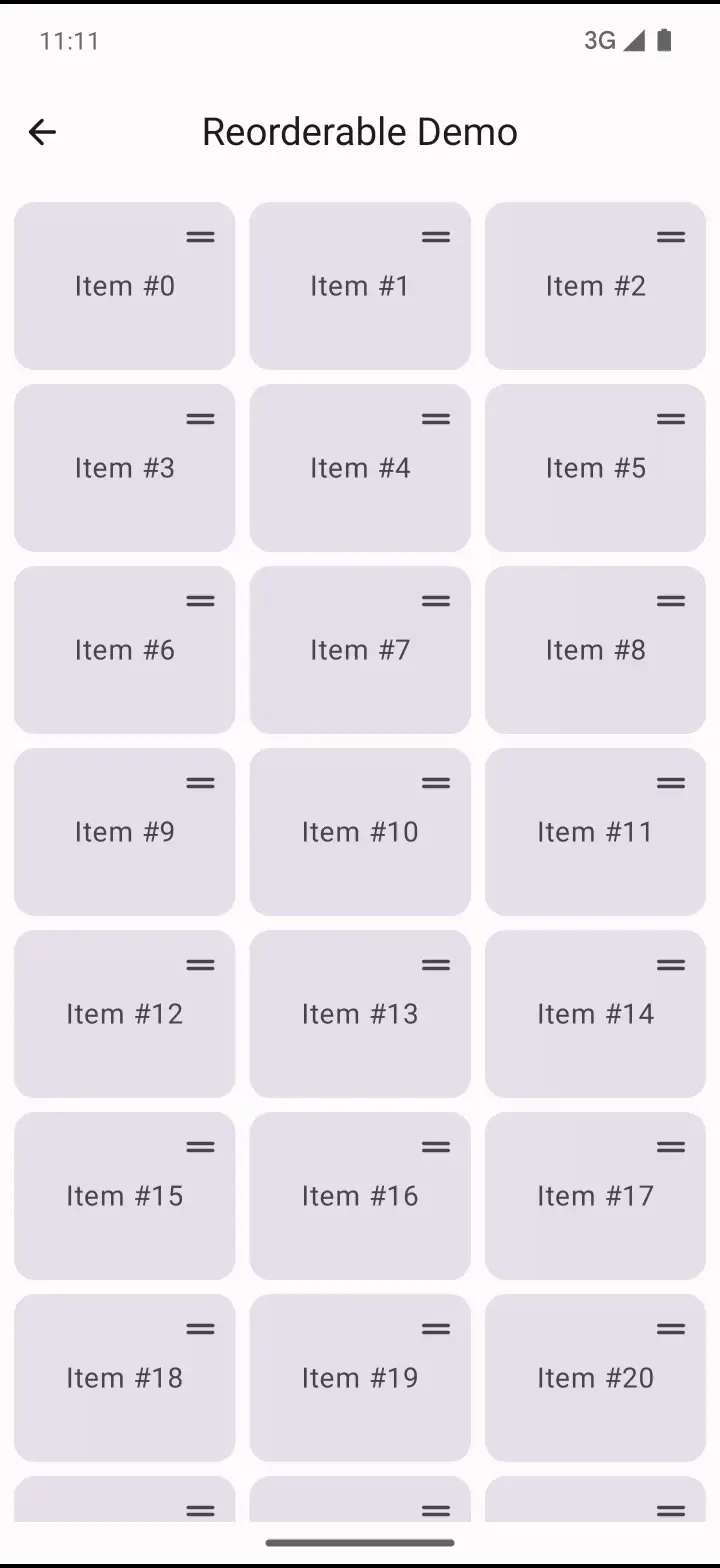 A video showing an item being reordered in a LazyGrid