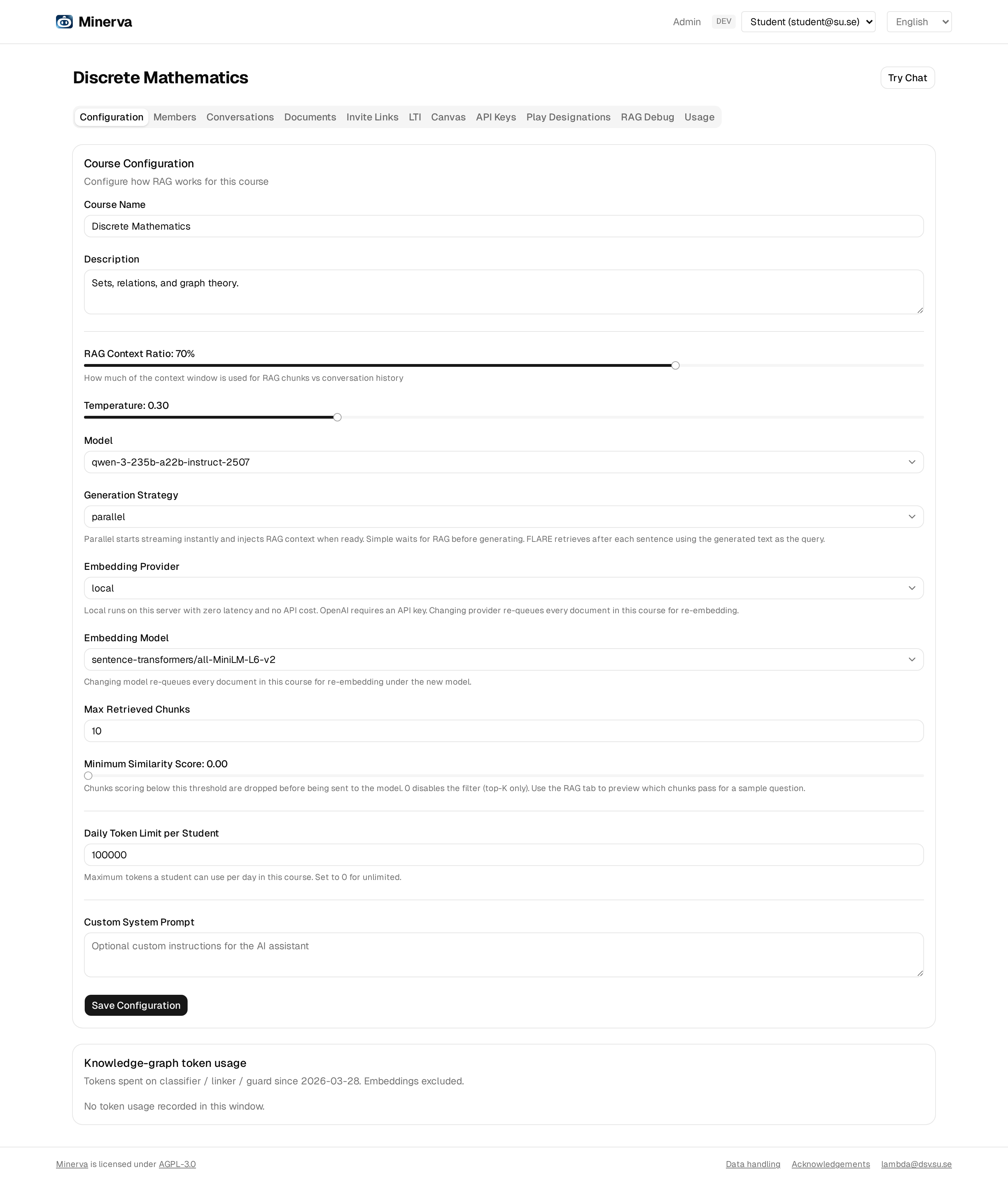 Teacher config