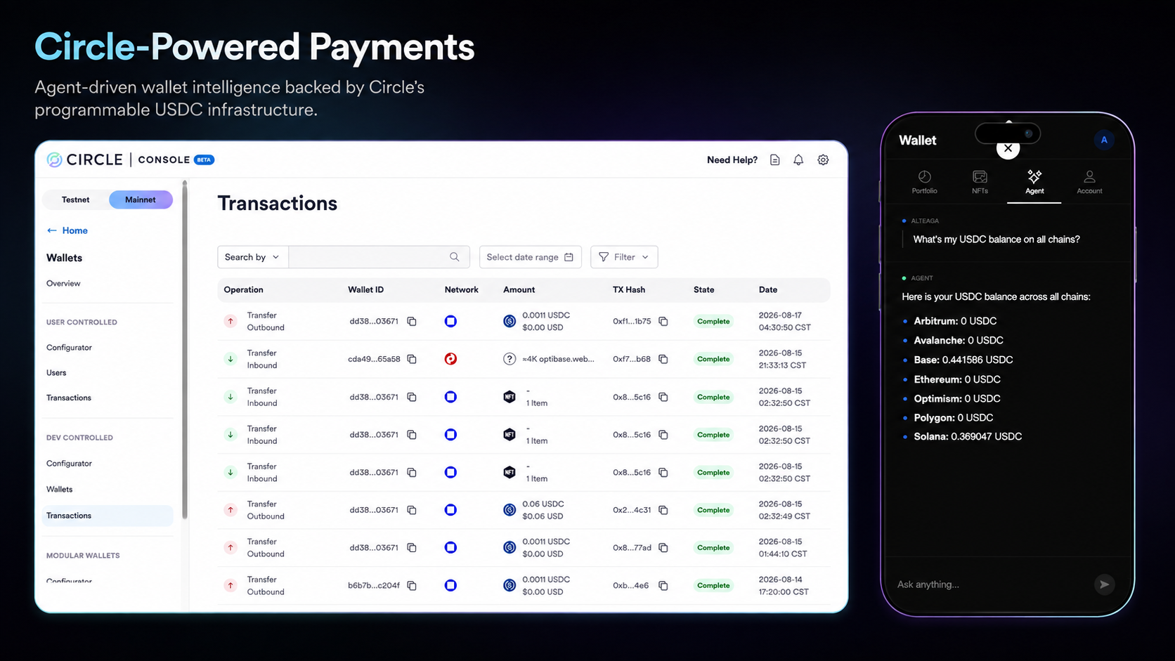 Circle wallet / USDC transaction / payment proof