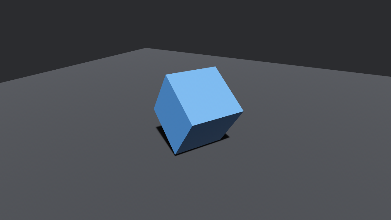 A lit cube turning above a ground plane, drawn by Bevy's renderer