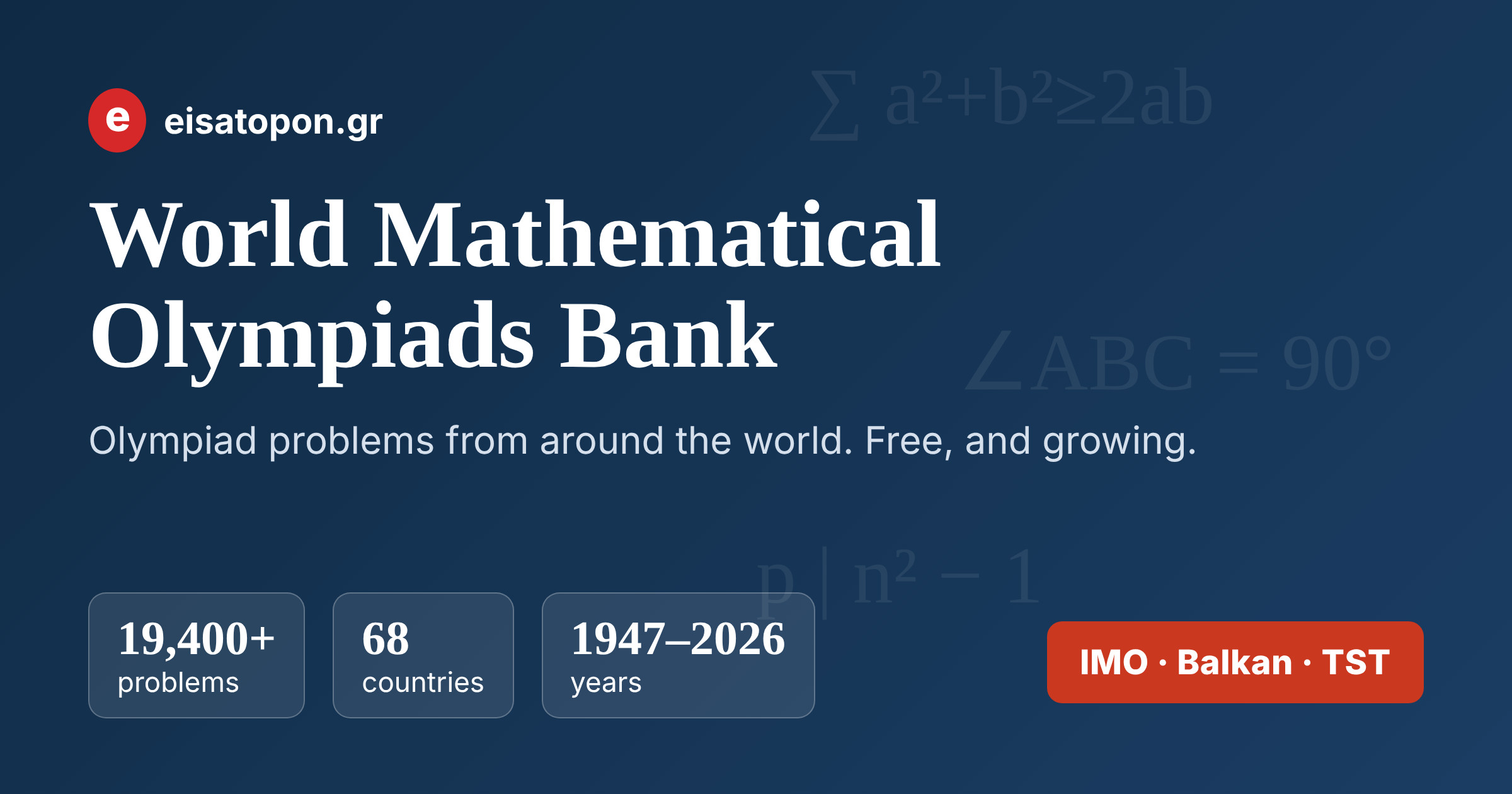 All the World's Math Olympiads in One Bank: Thousands of National, Regional & International Problems