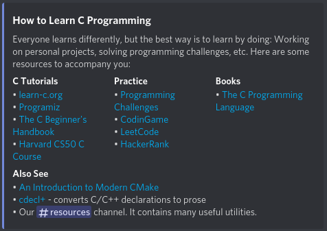 Discord embed article about C Programming
