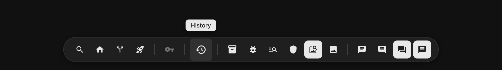 Pill toolbar in dark mode